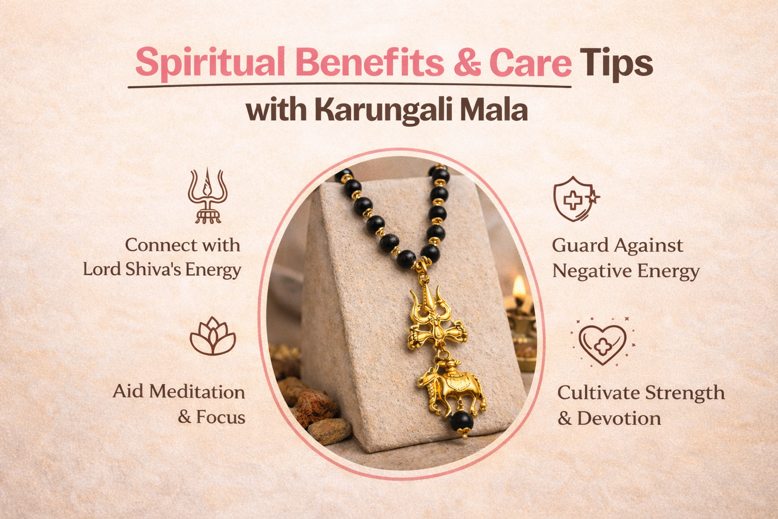 Karungali Mala with Trishul, Damru, and Nandi