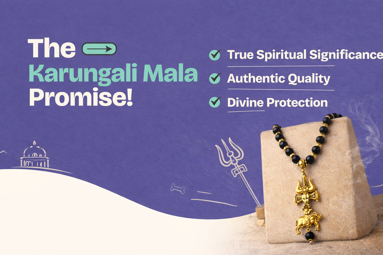 Karungali Mala with Trishul, Damru, and Nandi