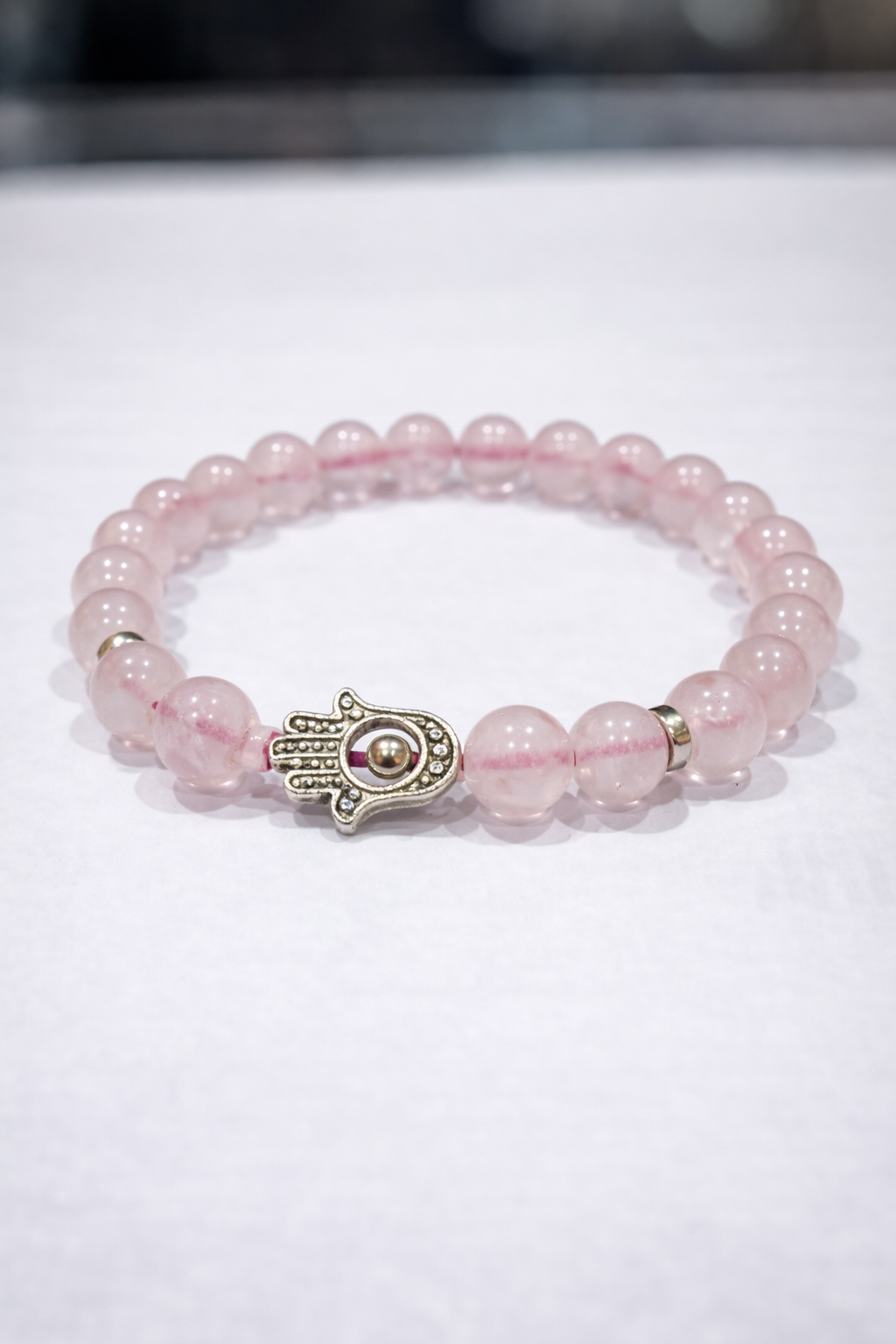 Rose Quartz Bead Bracelet with Hamsa Hand Charm Main image
