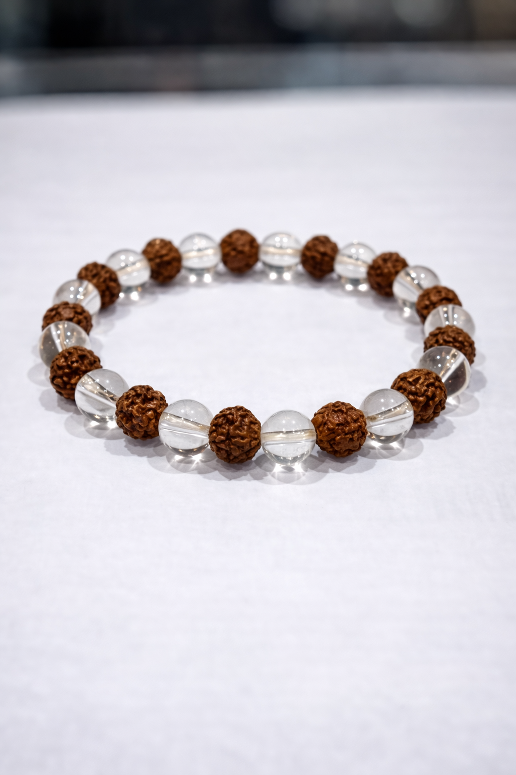 Rudraksha & Clear Quartz Bead Bracelet