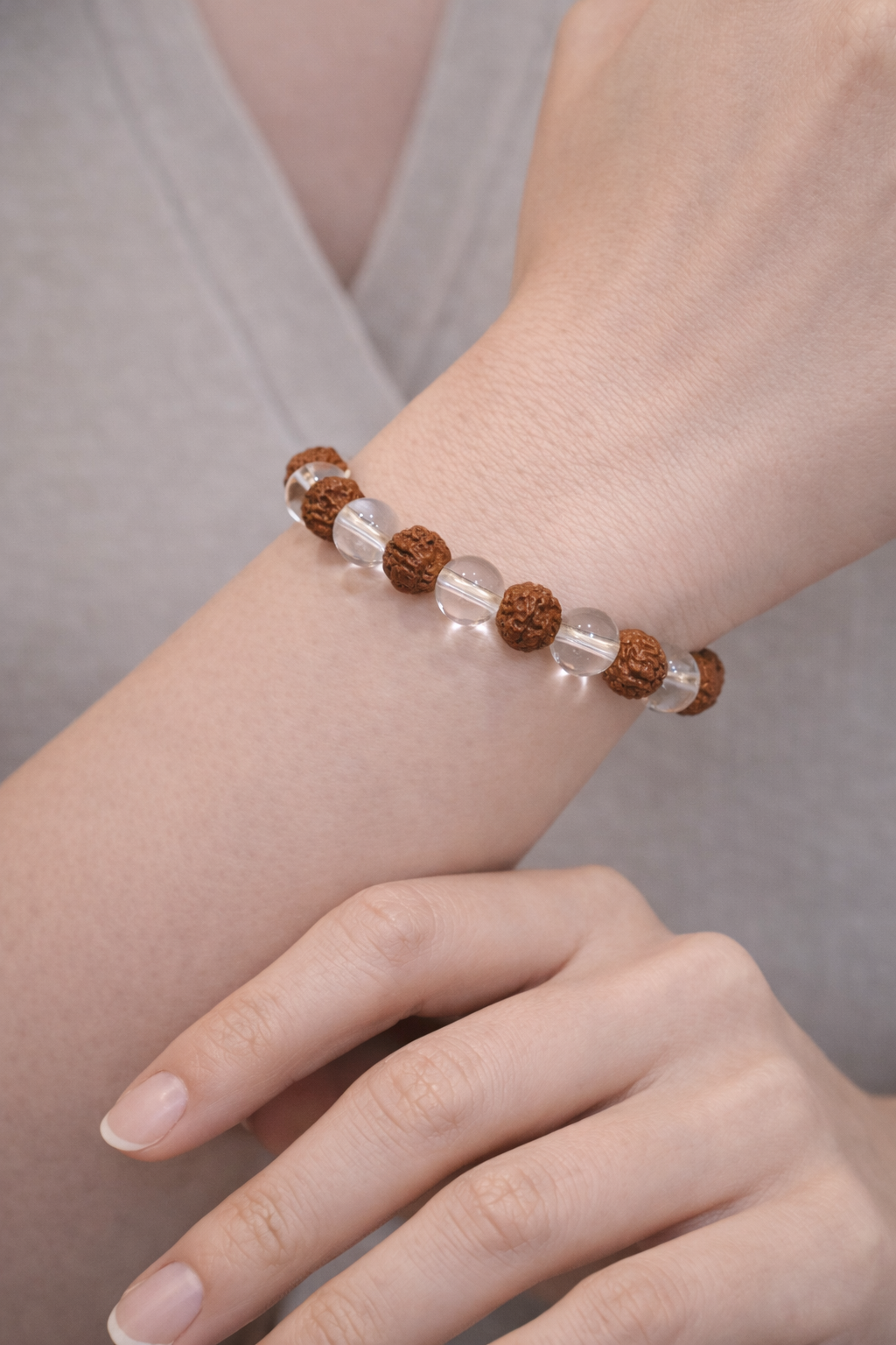 Rudraksha & Clear Quartz Bead Bracelet Secondary image