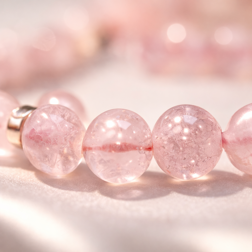 Rose Quartz Bead Bracelet with Hamsa Hand Charm - .