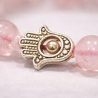 Rose Quartz Bead Bracelet with Hamsa Hand Charm - .