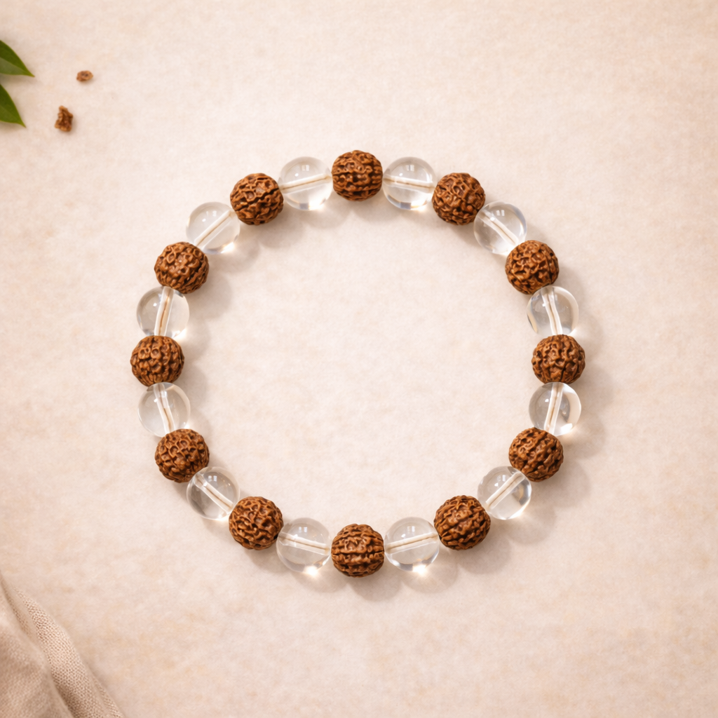 Rudraksha & Clear Quartz Bead Bracelet - .