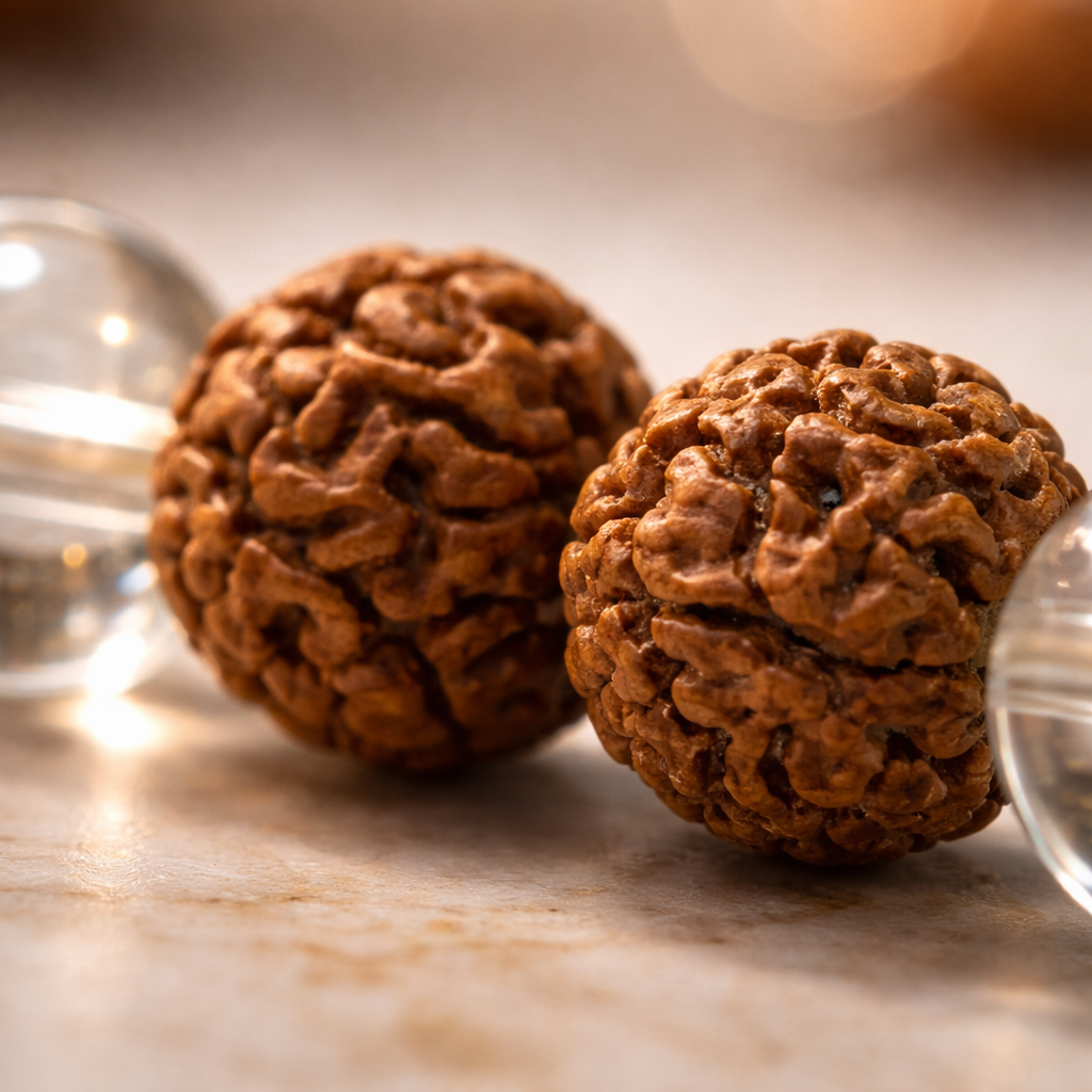 Rudraksha & Clear Quartz Bead Bracelet - .