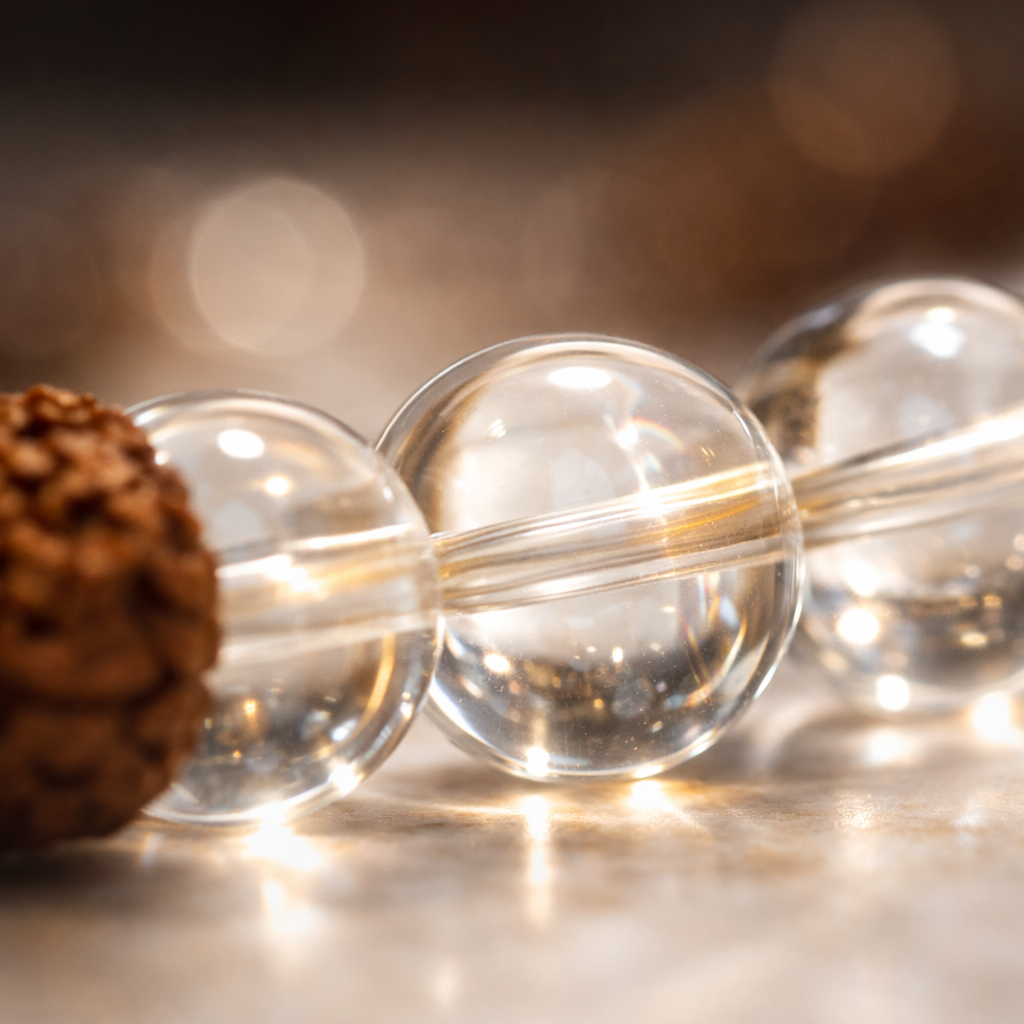 Rudraksha & Clear Quartz Bead Bracelet - .