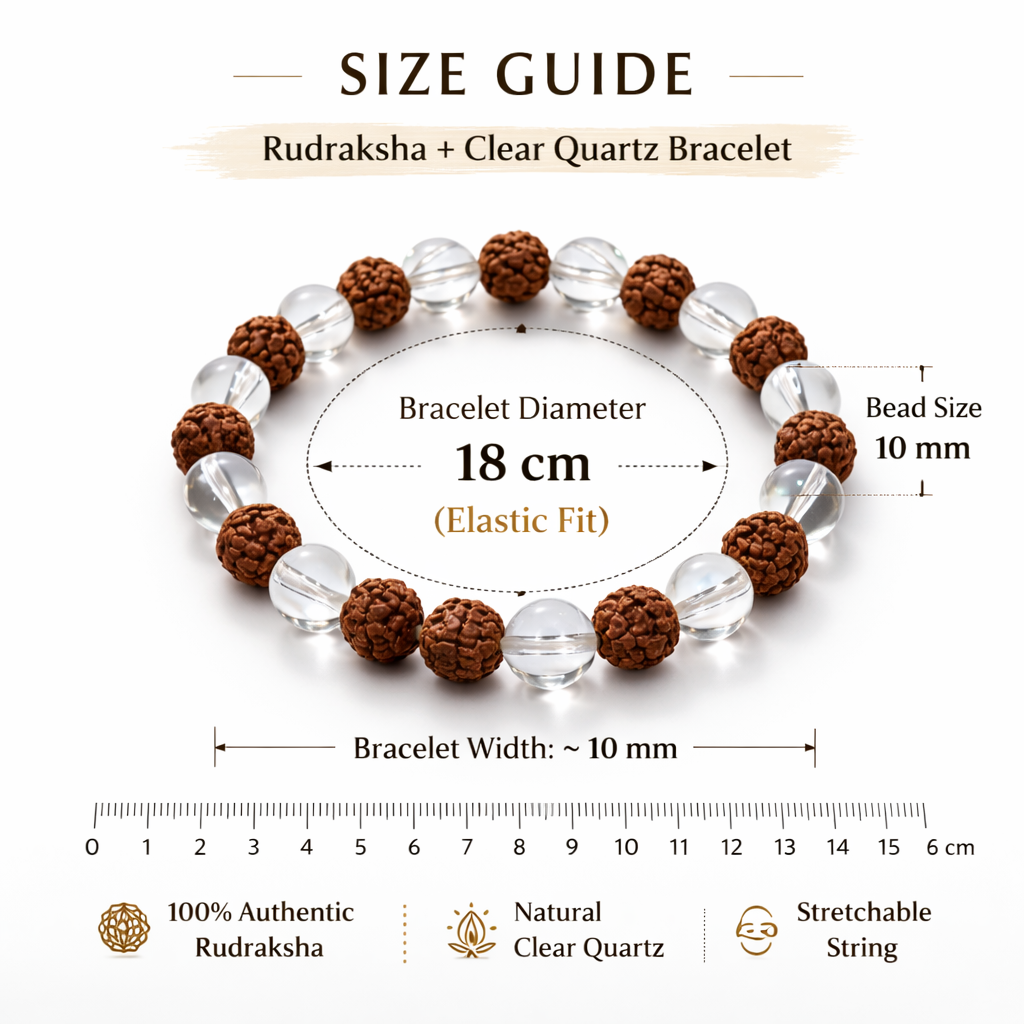 Rudraksha & Clear Quartz Bead Bracelet - .