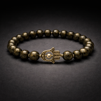 Pyrite Bead Bracelet with Hamsa Hand Charm - .