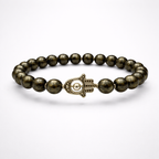 Pyrite Bead Bracelet with Hamsa Hand Charm - .