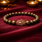 Pyrite Bead Bracelet with Hamsa Hand Charm - .