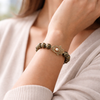 Pyrite Bead Bracelet with Hamsa Hand Charm - .