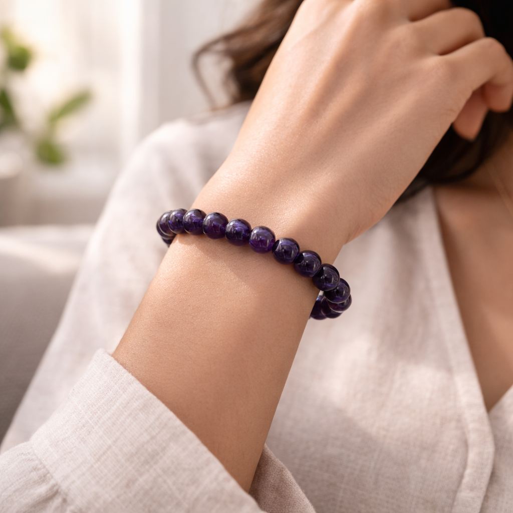Amethyst Gemstone Bead Bracelet - .