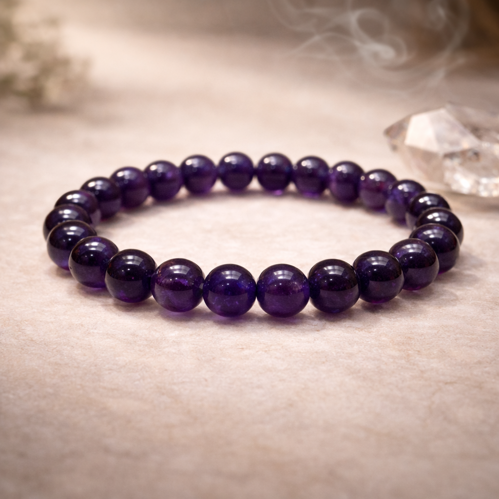 Amethyst Gemstone Bead Bracelet - .
