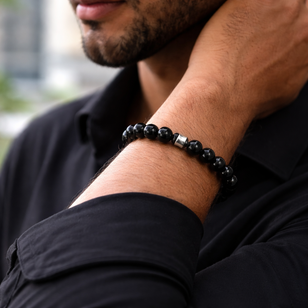 Black Tourmaline Beaded Bracelet - .