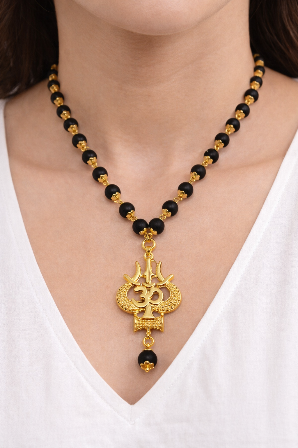 Karungali mala  with Trishul, Om & Damru Pendant