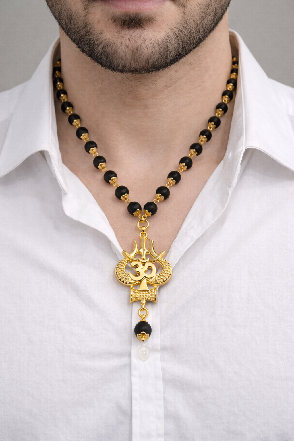 Karungali mala  with Trishul, Om & Damru Pendant
