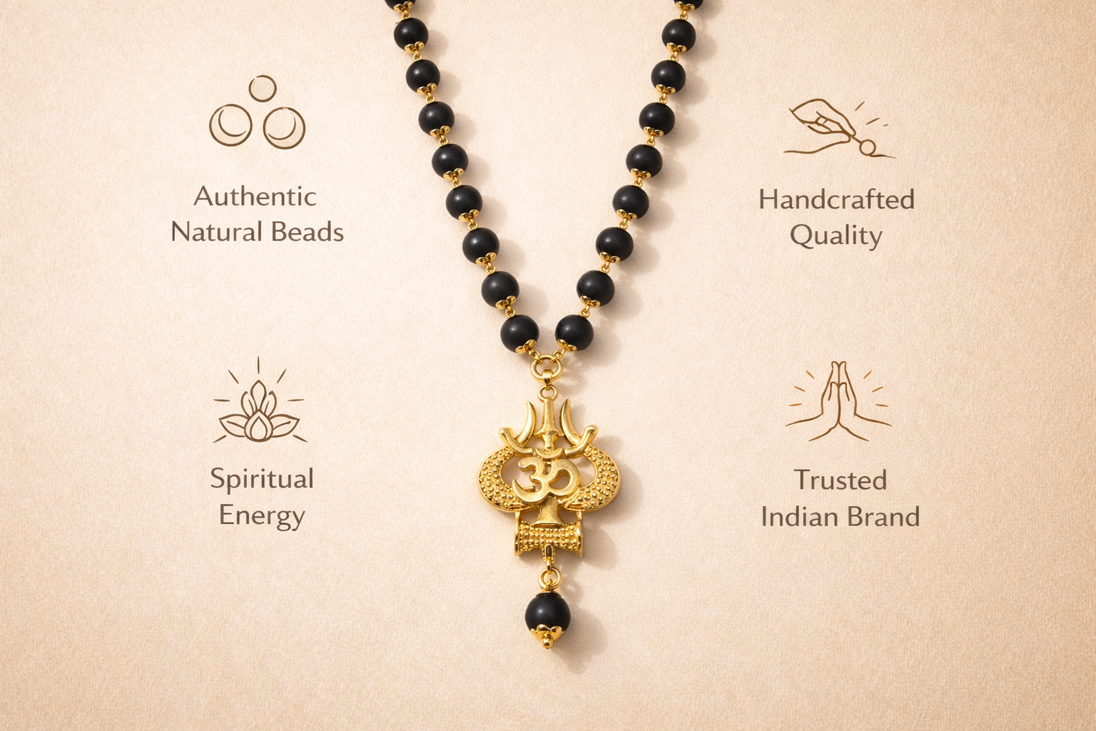 Karungali mala  with Trishul, Om & Damru Pendant