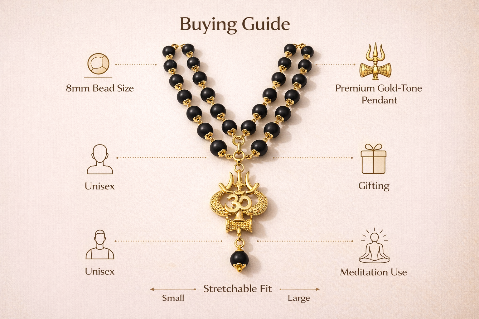 Karungali mala  with Trishul, Om & Damru Pendant