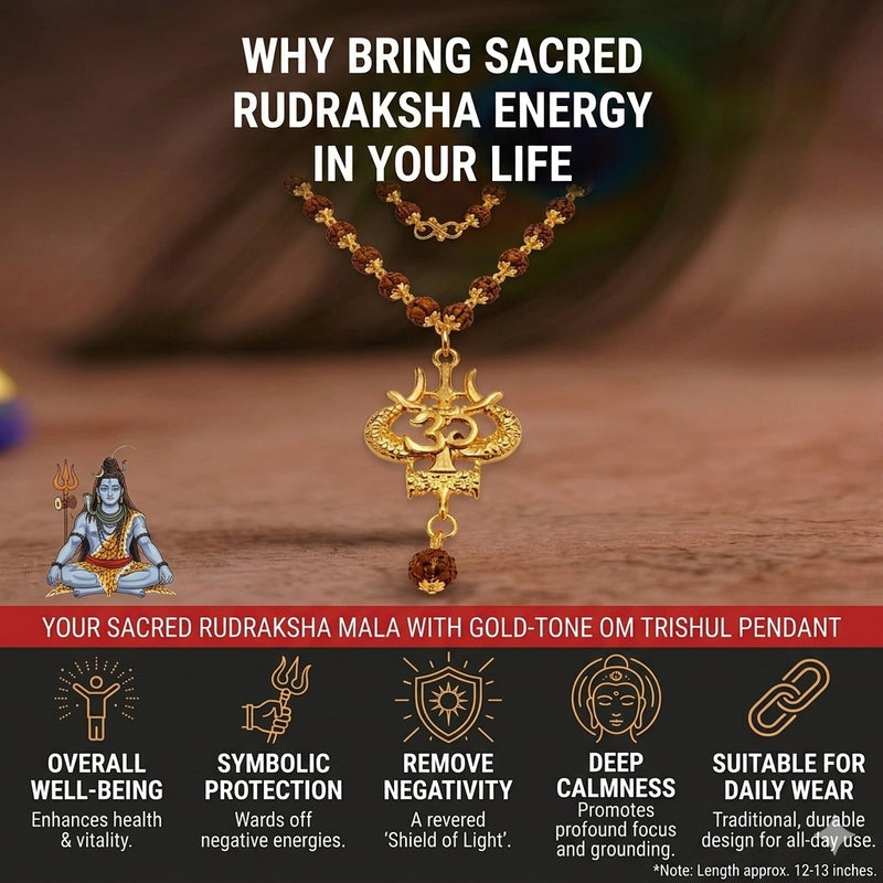 Rudraksha Mala with Trishul Pendant | Original Shiva Mala Online India