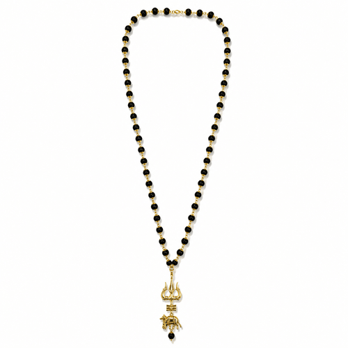 Gold Beaded Trishul & Nandi Pendant Necklace - Karma & Peace