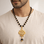 Karungali mala with Trishul, Om & Damru Pendant - Karma & Peace