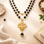 Karungali mala with Trishul, Om & Damru Pendant - Karma & Peace