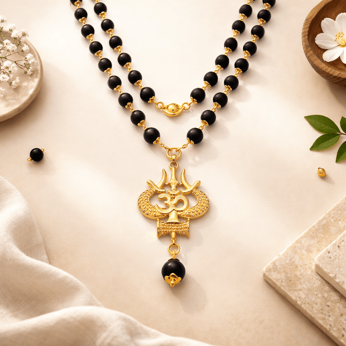Karungali mala  with Trishul, Om & Damru Pendant