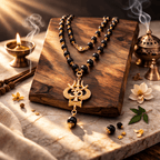 Karungali mala with Trishul, Om & Damru Pendant - Karma & Peace