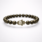 Pyrite Bead Bracelet with Hamsa Hand Charm - Karma & Peace