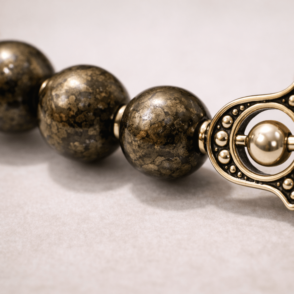 Pyrite Bead Bracelet with Hamsa Hand Charm Secondary image