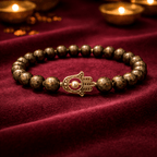 Pyrite Bead Bracelet with Hamsa Hand Charm - Karma & Peace