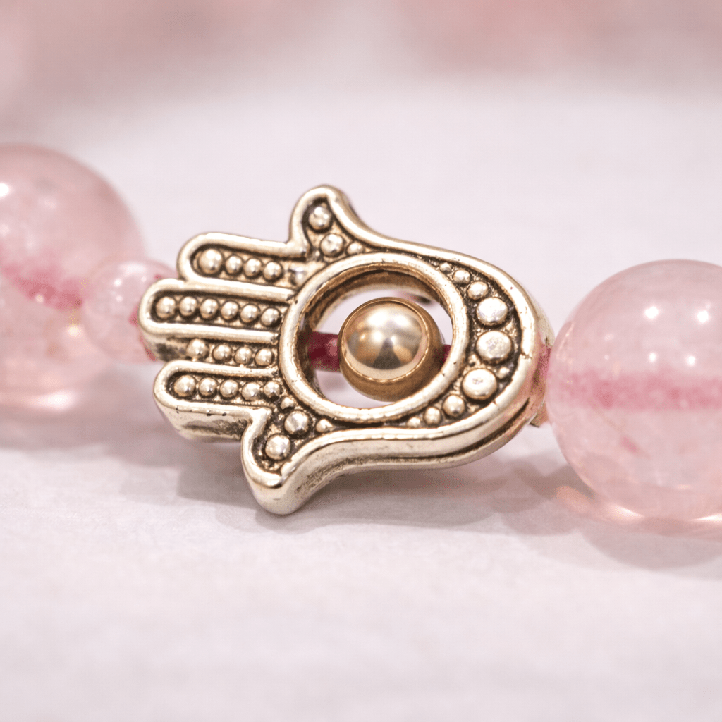 Rose Quartz Bead Bracelet with Hamsa Hand Charm Secondary image