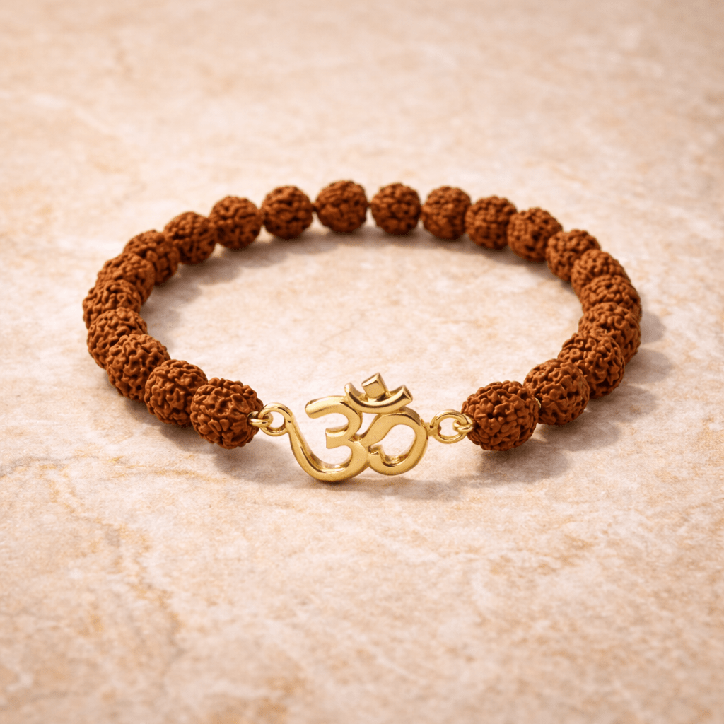 Rudraksha Bracelet with Om Charm - Karma & Peace Main image