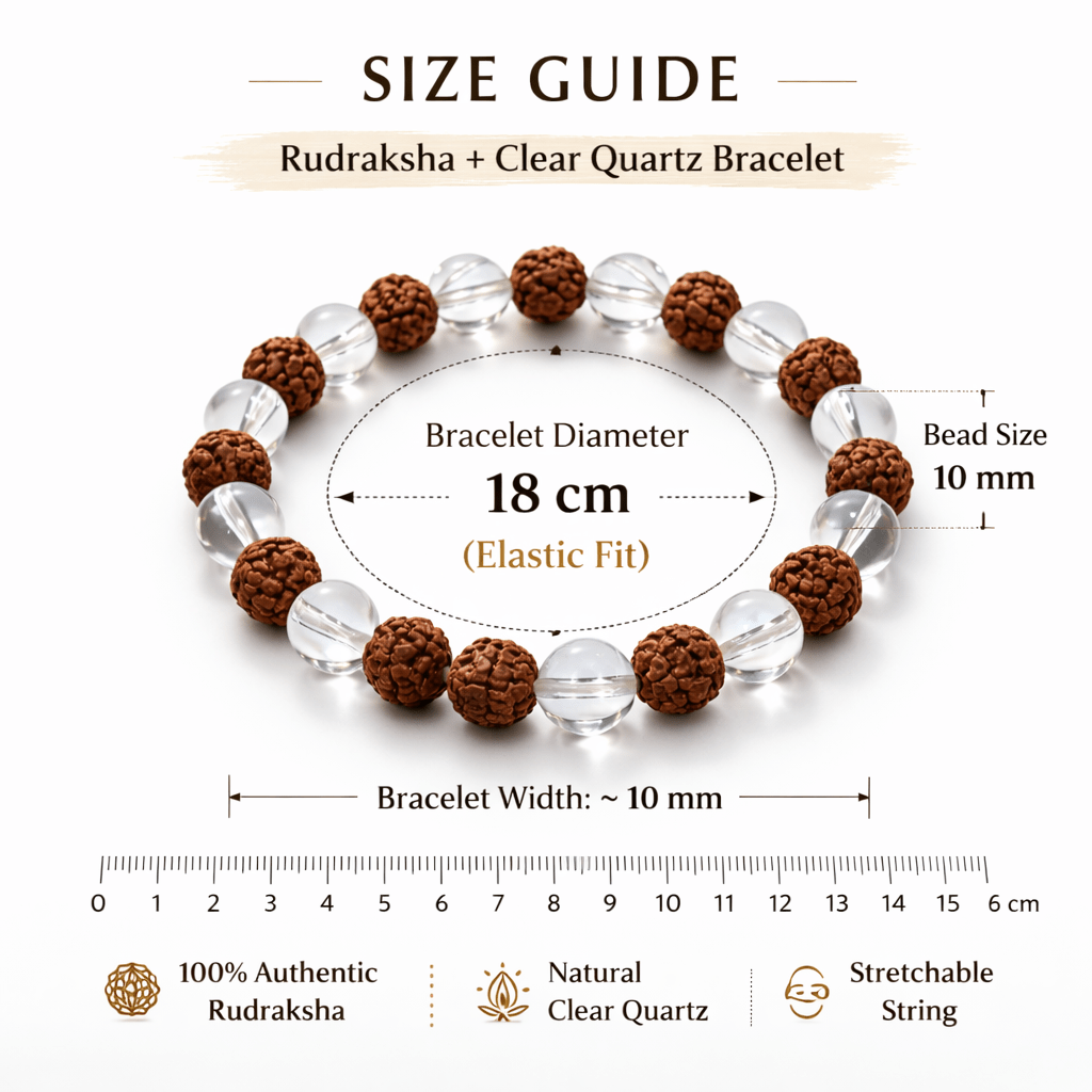 Rudraksha & Clear Quartz Bead Bracelet - Karma & Peace