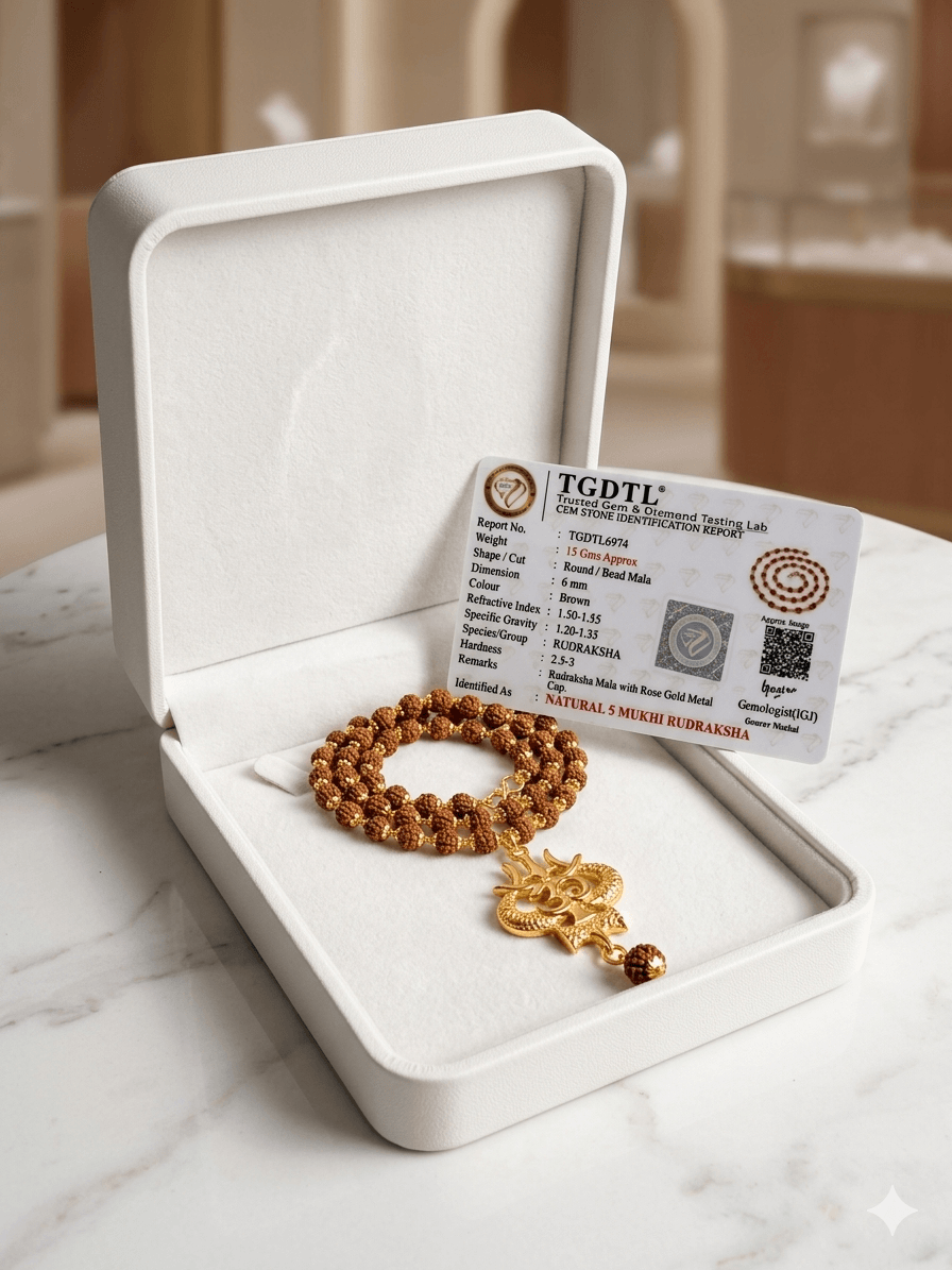 Rudraksha Mala with Trishul - Karma & Peace