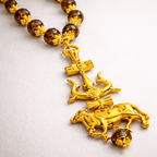 Rudraksha Mala with Trishul, Damru & Nandi Pendant - Karma & Peace