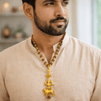 Rudraksha Mala with Trishul, Damru & Nandi Pendant - Karma & Peace