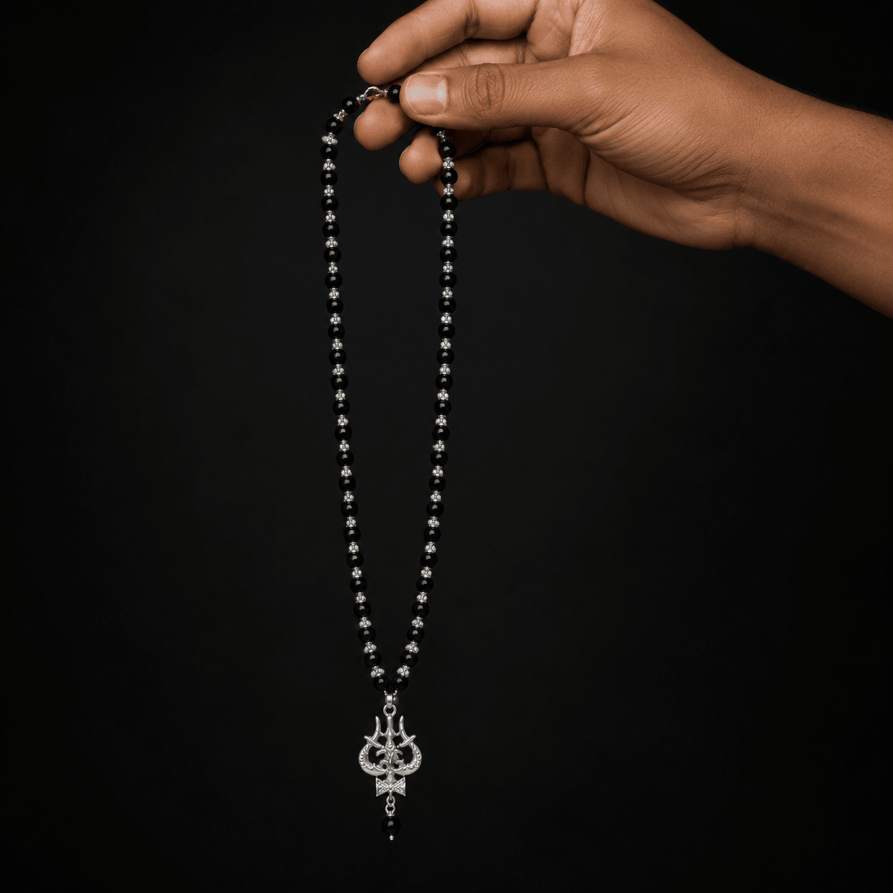Silver Beaded Trishul Pendant Necklace for Men & Women Secondary image