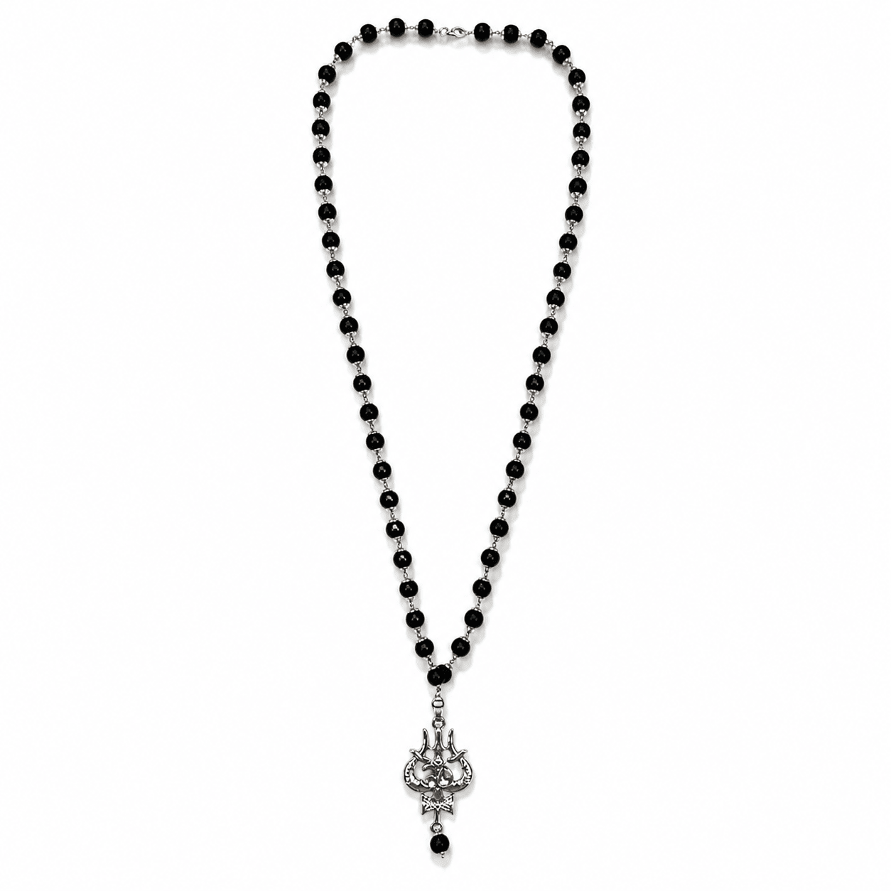 Silver Beaded Trishul Pendant Necklace for Men & Women - Karma & Peace Main image