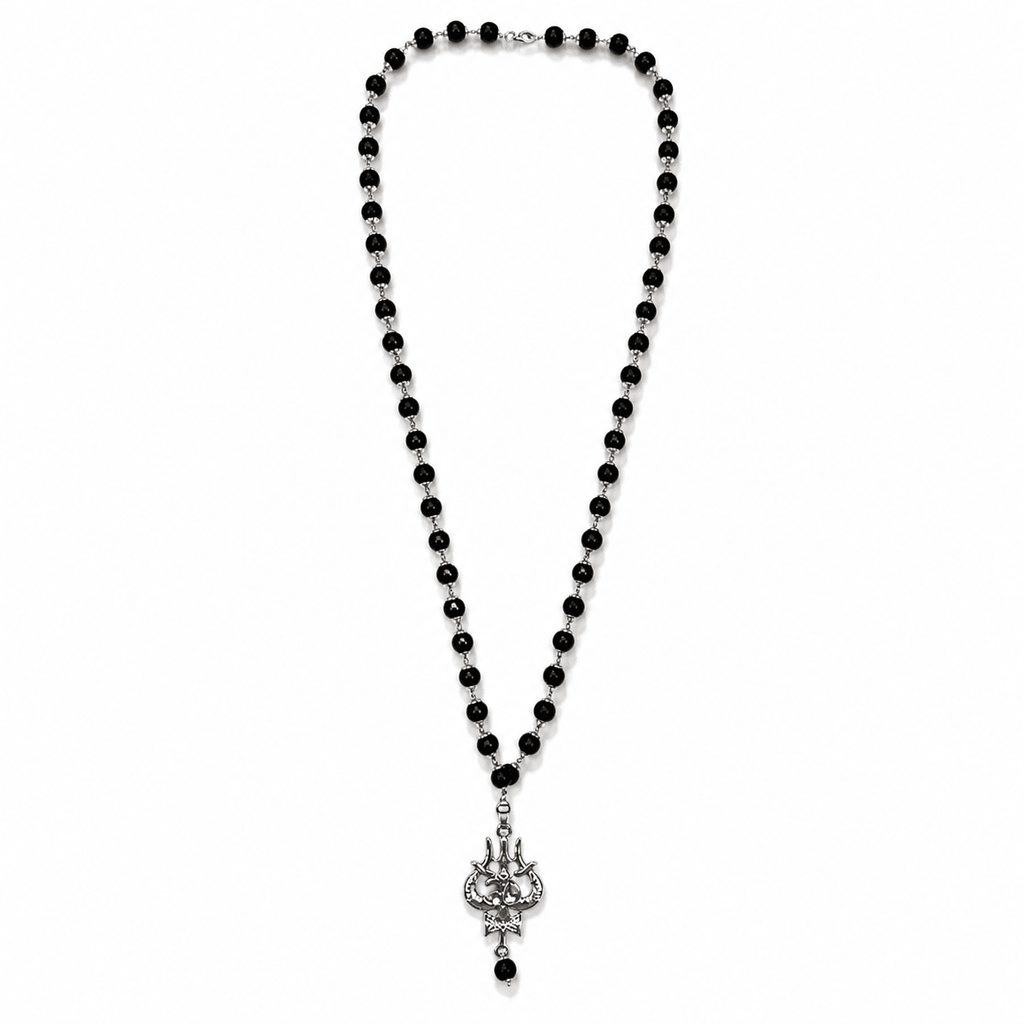 Silver Beaded Trishul Pendant Necklace for Men & Women - Karma & Peace