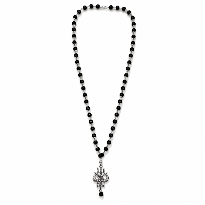 Silver Beaded Trishul Pendant Necklace for Men & Women